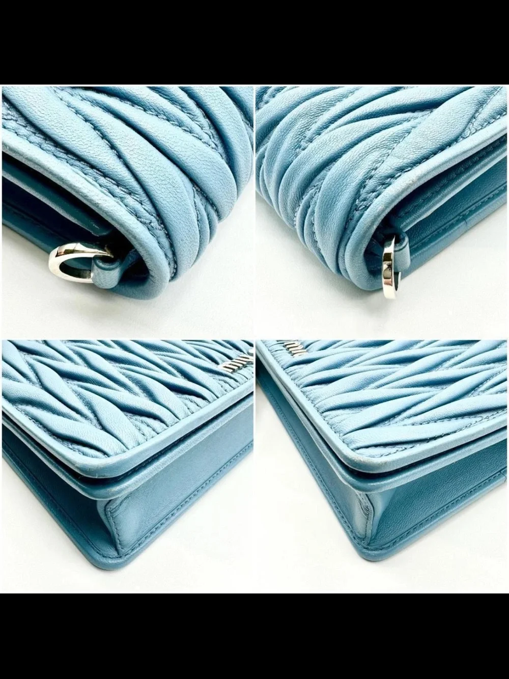 Miu Miu Light Blue Quilted Shoulder Bag with Tassel